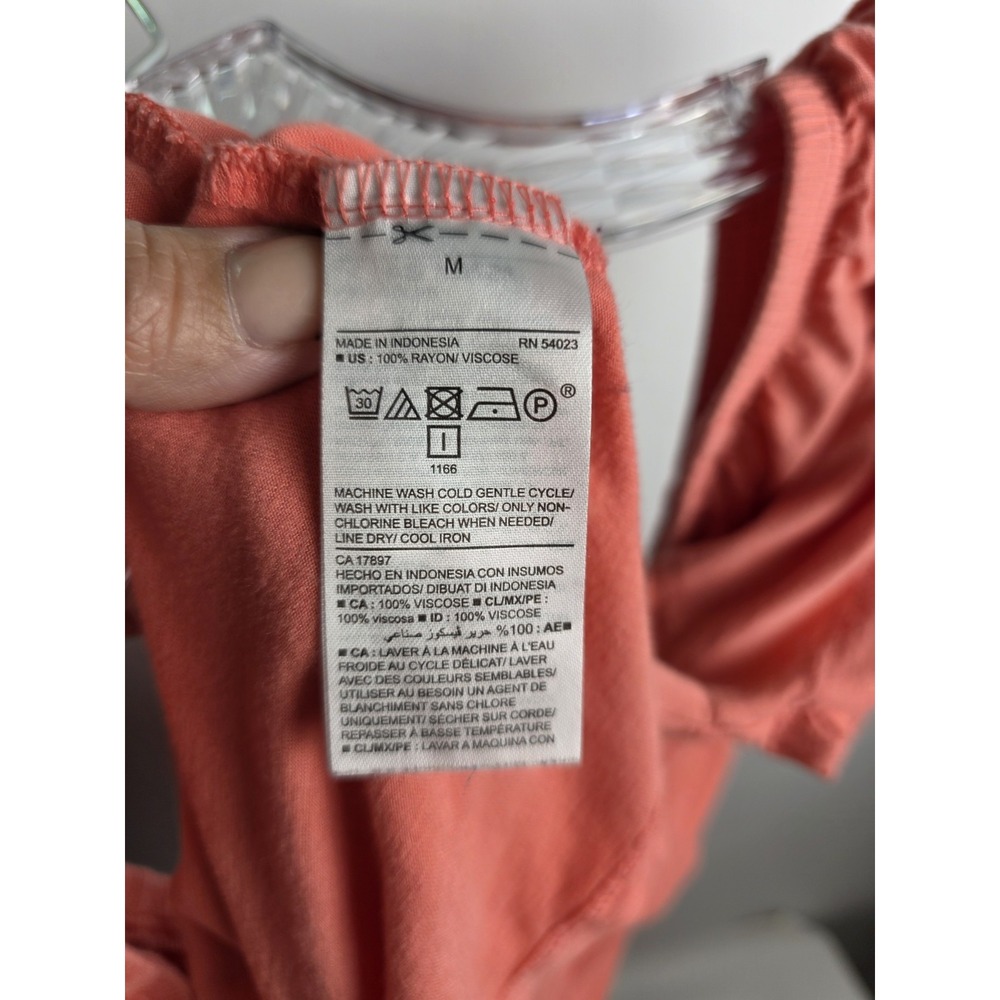Old Navy Blouse Women M Coral Pink Short Sleeve Scoop Neck Rayon Peasant Top - Picture 6 of 7